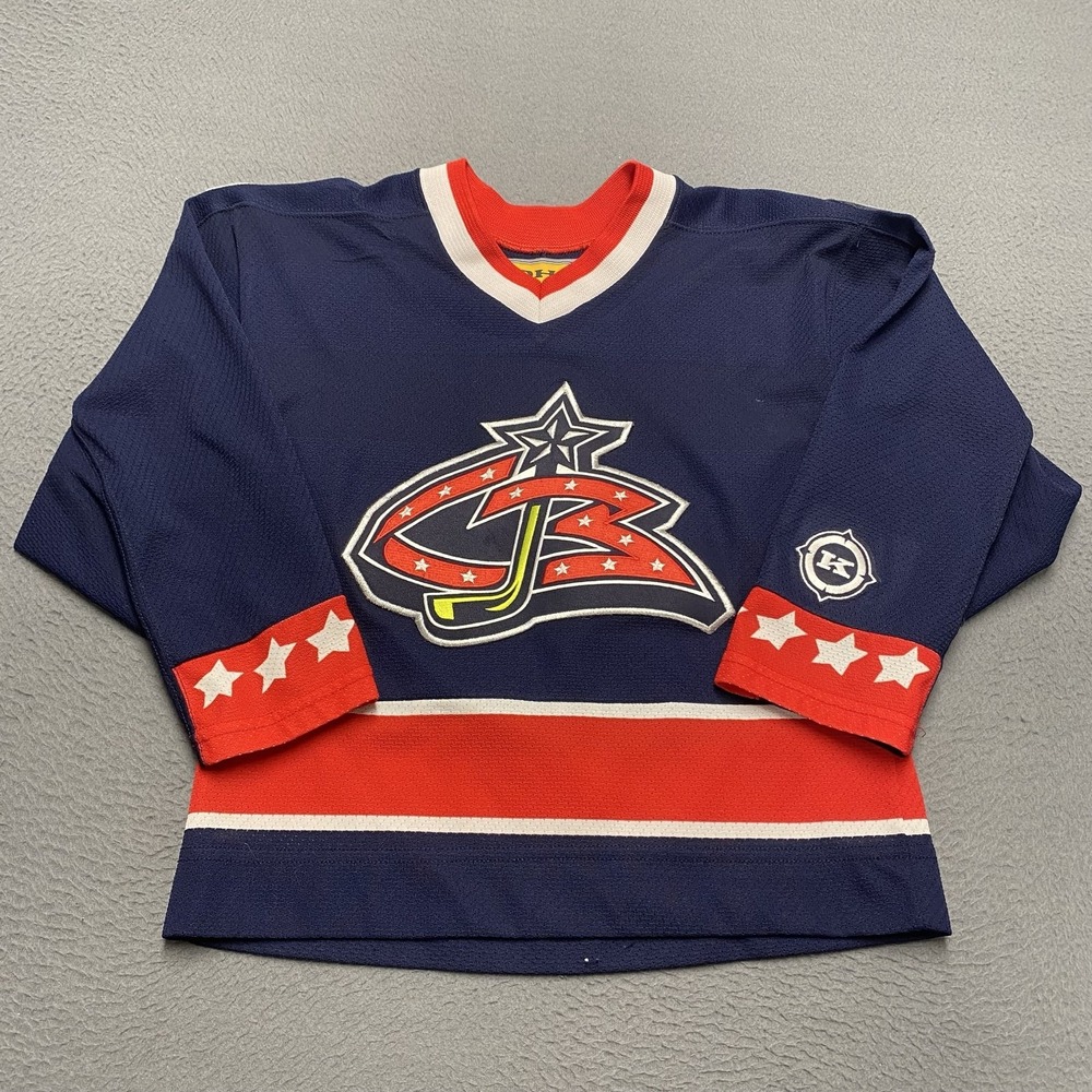 Vintage Columbus Blue Jackets Jersey Boys Medium Blue NHL Hockey Koho Y2k